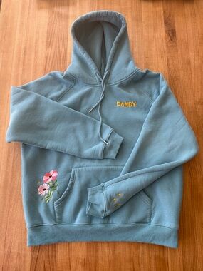 DANDY Blue Hoodie with Floral Embroidery